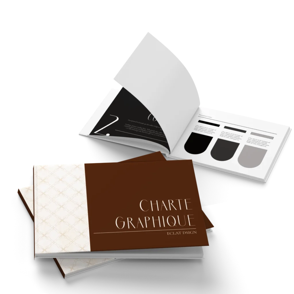 Charte Graphique ouverte et fermée posée sur une table